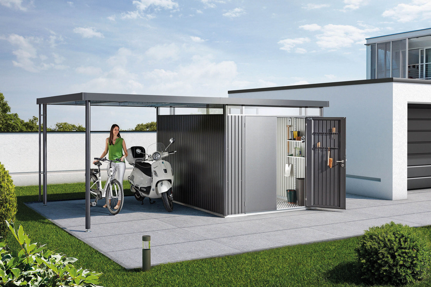 Biohort Gerätehaus Highline – konfigurierbar - silber-metallic