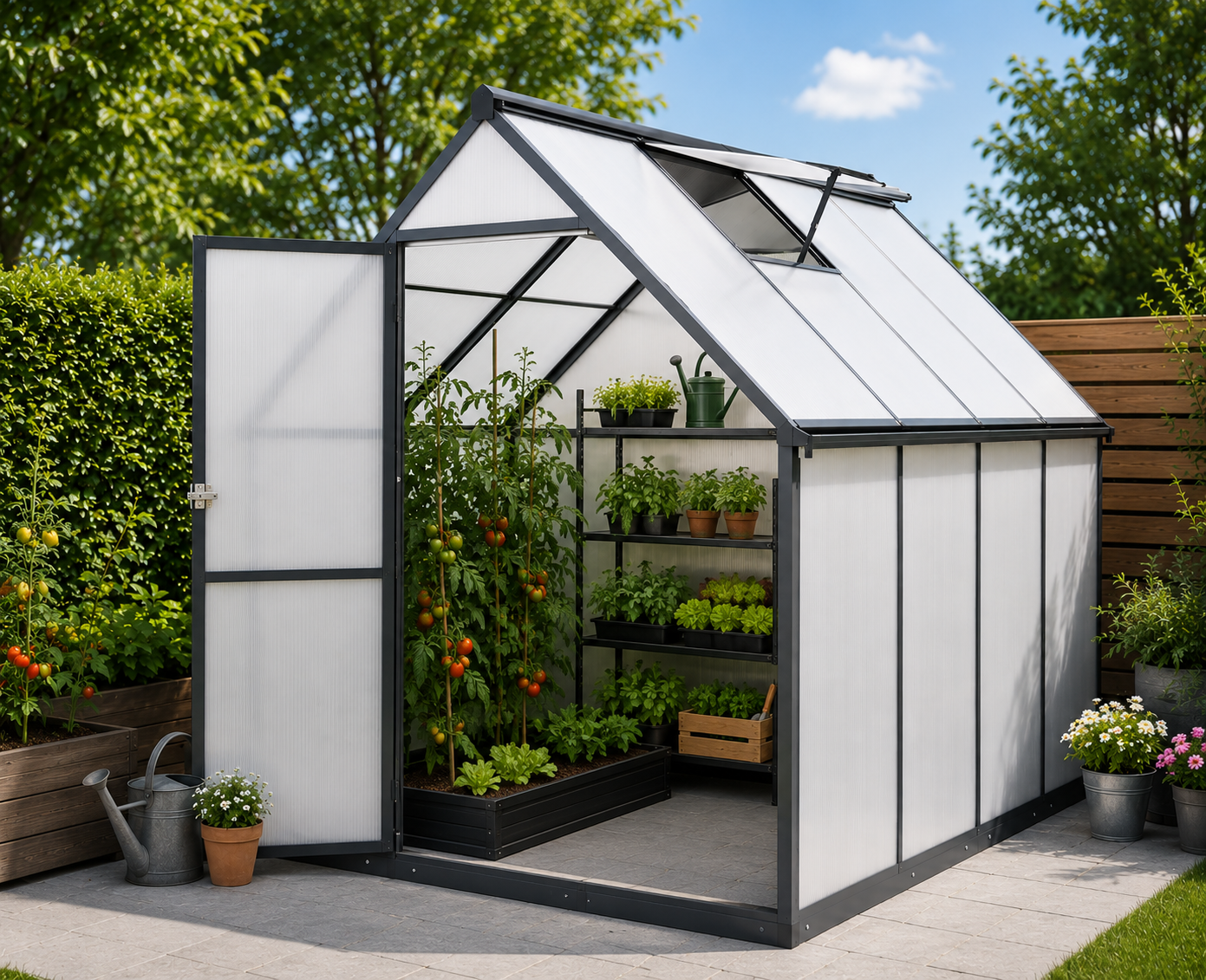 Gewächshaus 224 × 178 × 195 cm – Aluminium & Polycarbonat | Wetterfest & UV-beständig