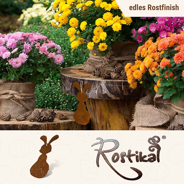 Edelrost Deko Osterhase "Berti" | Osterdeko Hase für Garten und Haus - Metall Hase für draußen und drinnen