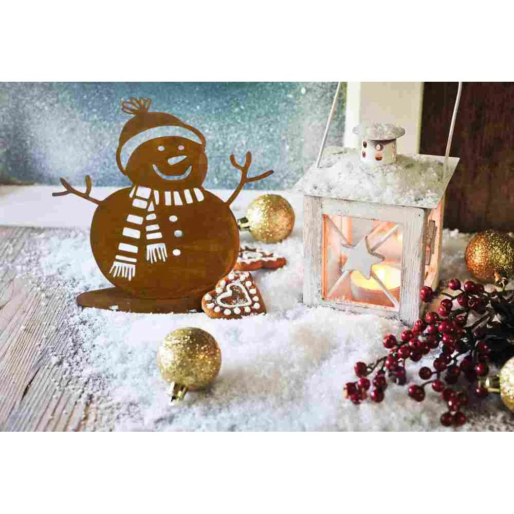 Edelrost Schneemann Norbert aus Metall | Rost Winterdeko für Garten und Haus