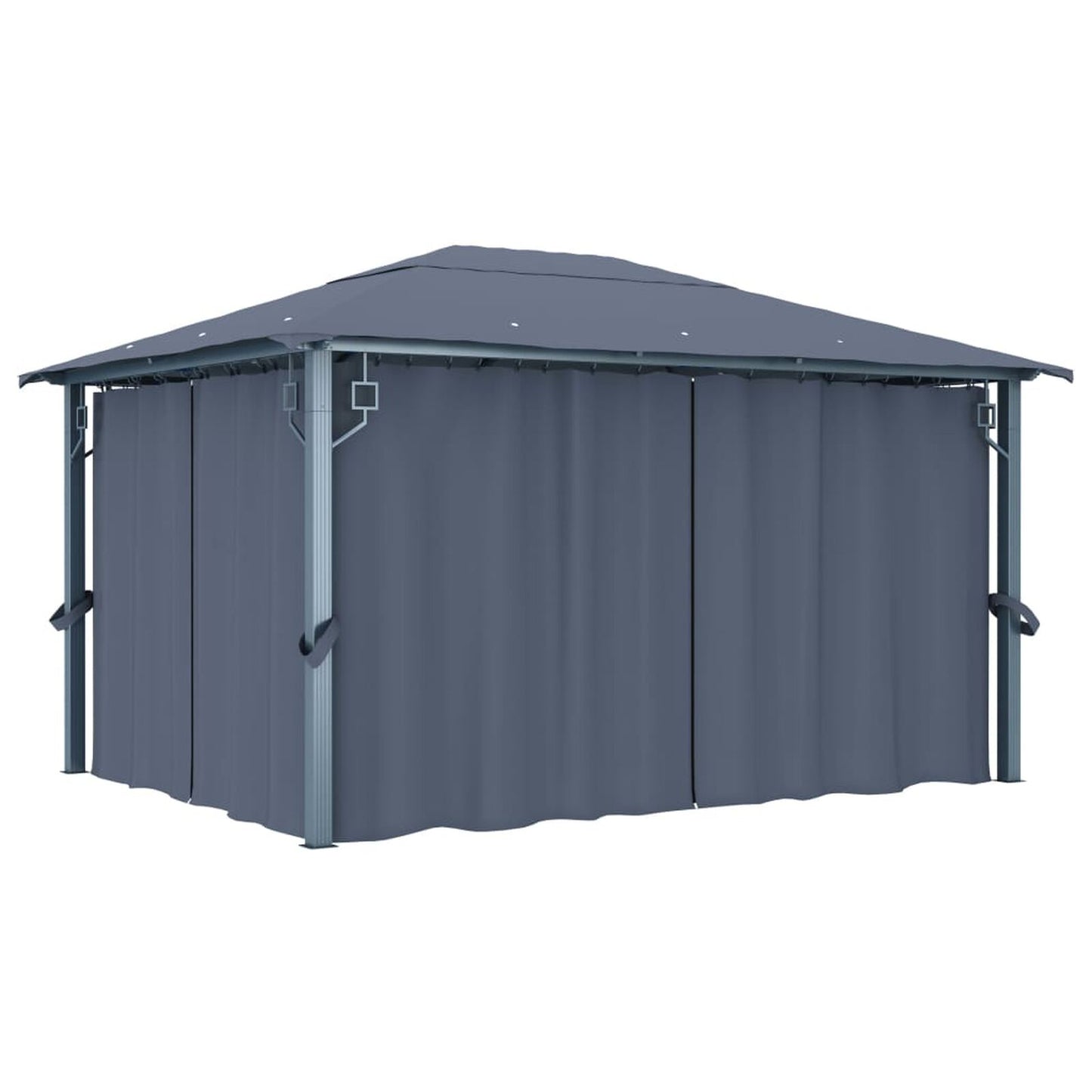 Pavillon mit Vorhängen & LED-Lichterkette Alu 400 x 300 x 270 cm