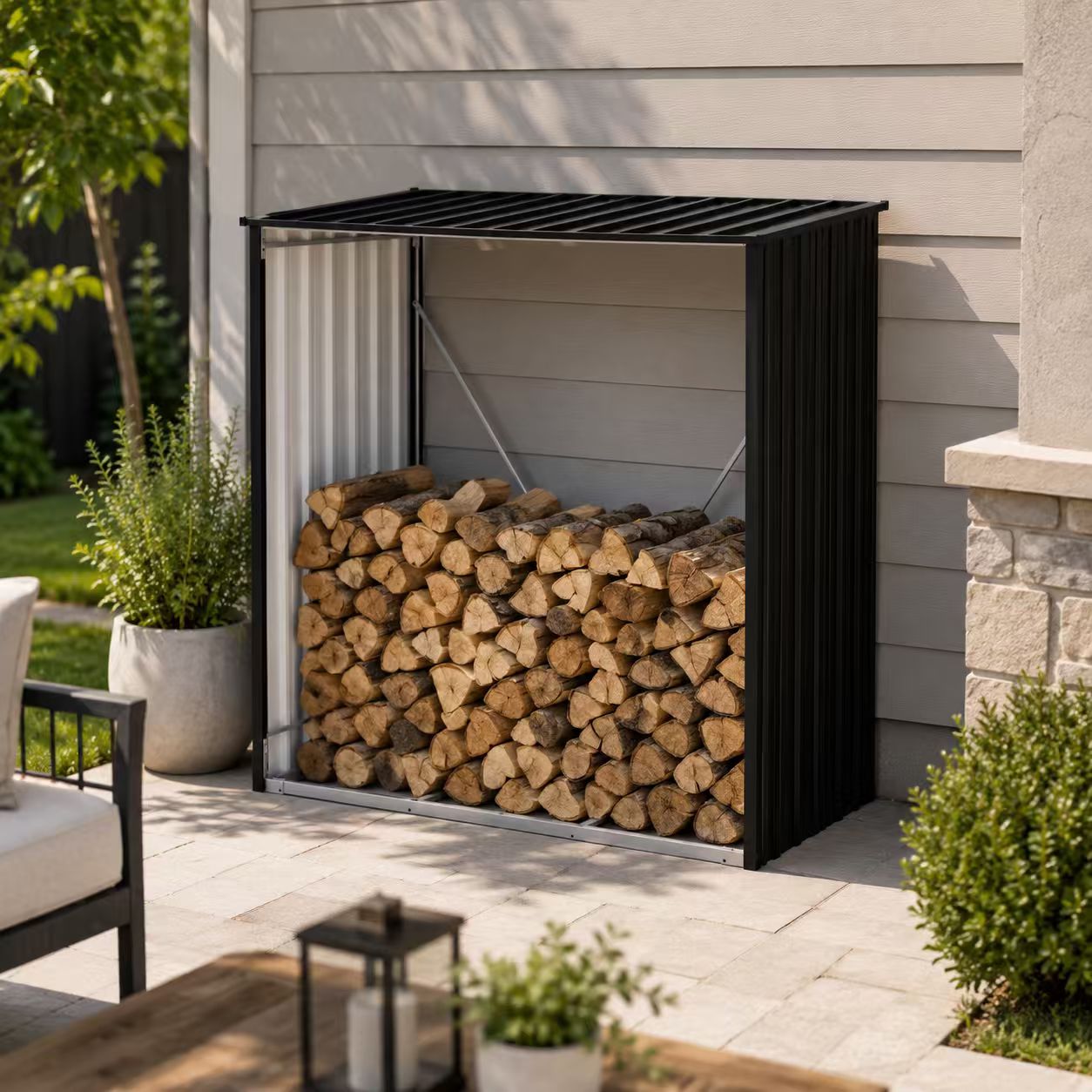 Kaminholzunterstand Anthrazit 151 × 90 × 160 cm – Wetterfest & Robust