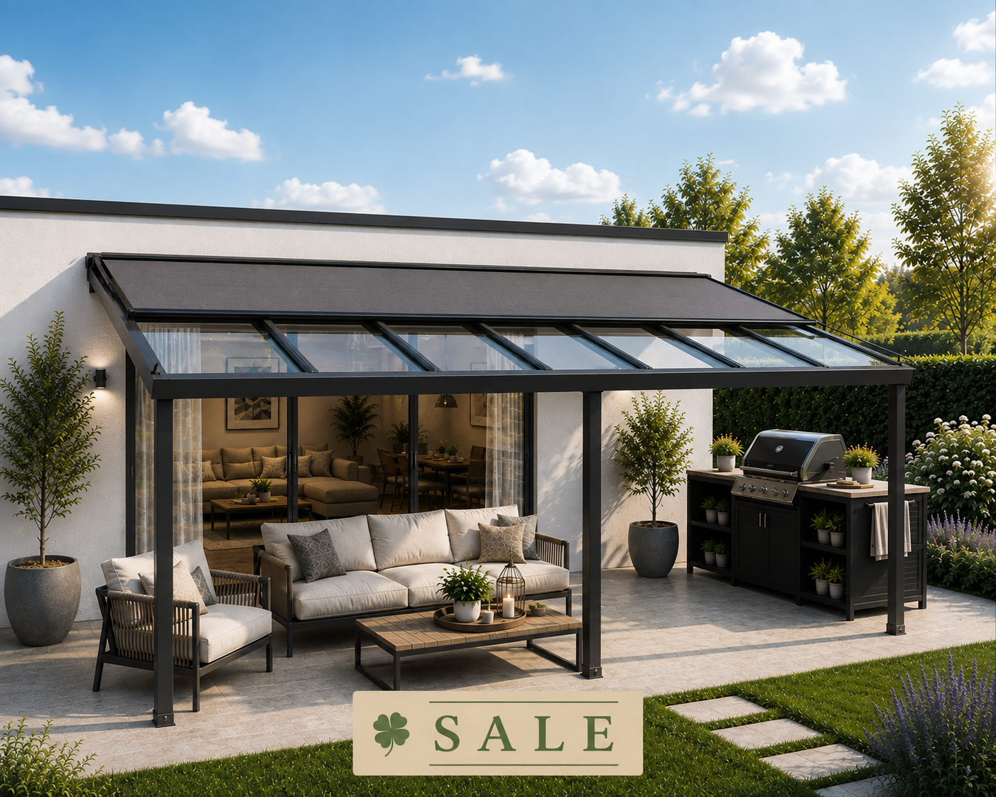 Schweng Terrassenüberdachung S400 mit Aufdachmarkise - 5,14 m x 2,27 m - inkl. Montage