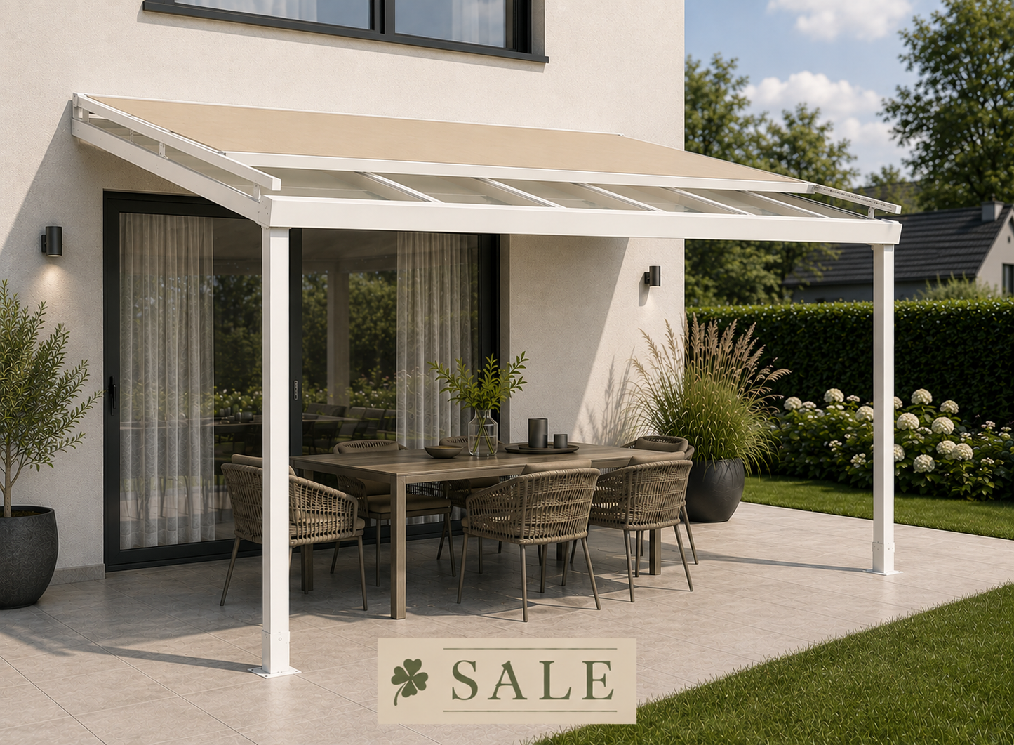 Schweng Terrassenüberdachung S400 mit Aufdachmarkise - 3,48 m x 3,60 m - inkl. Montage