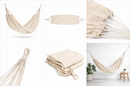 Hängematte Beige – 190 × 100 cm inkl. Seil & Karabiner