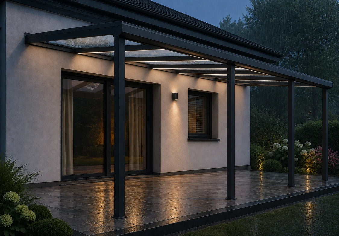 Terrassenüberdachung Polycarbonat, 4,06 m x 3,50 m