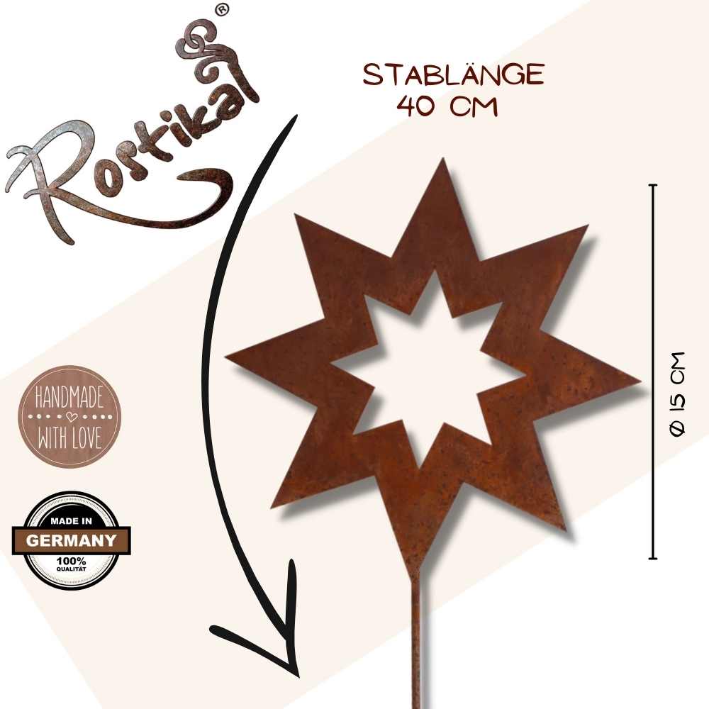 Edelrost Weihnachtsdeko Sterne zum Aufhängen | Rost Metall Gartenstecker Set