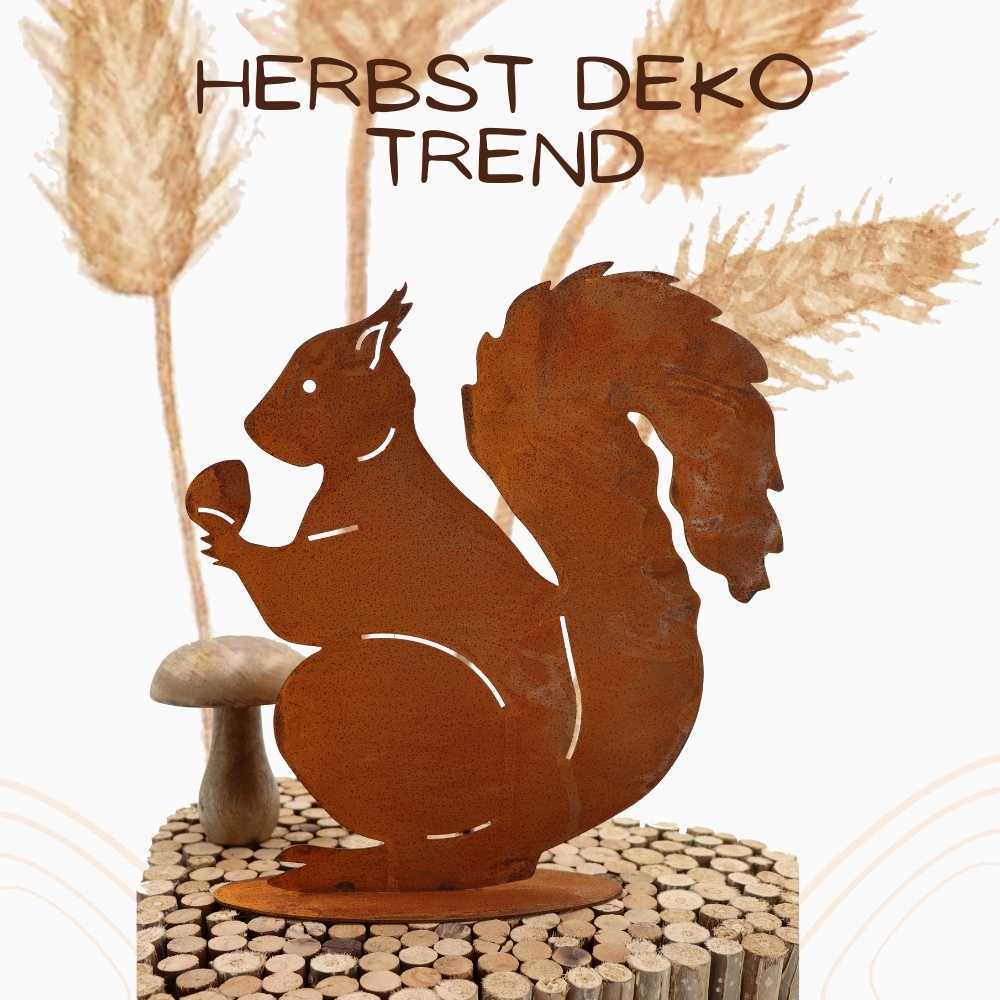 Großes Eichhörnchen in Edelrost für Herbstdeko aus Metall