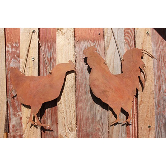 Henne und Gockel | Fensterdeko hängend im Landhausstil | Gartendeko Hahn und Henne aus Metall