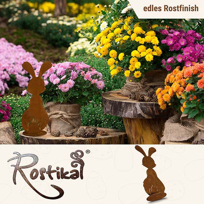 Edelrost Deko Osterhase "Berti" | Osterdeko Hase für Garten und Haus - Metall Hase für draußen und drinnen
