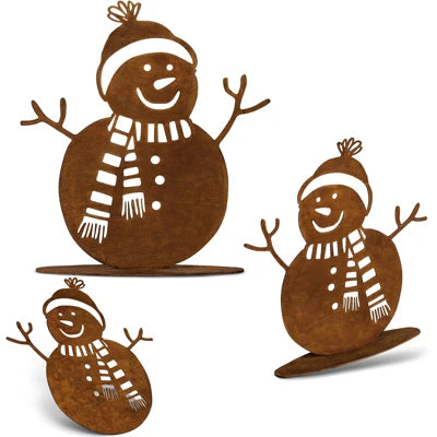 Edelrost Schneemann Norbert aus Metall | Rost Winterdeko für Garten und Haus