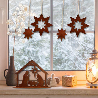 Edelrost Weihnachtsdeko Sterne zum Aufhängen | Rost Metall Gartenstecker Set