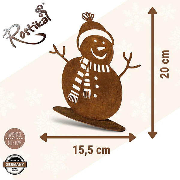 Edelrost Schneemann Norbert aus Metall | Rost Winterdeko für Garten und Haus