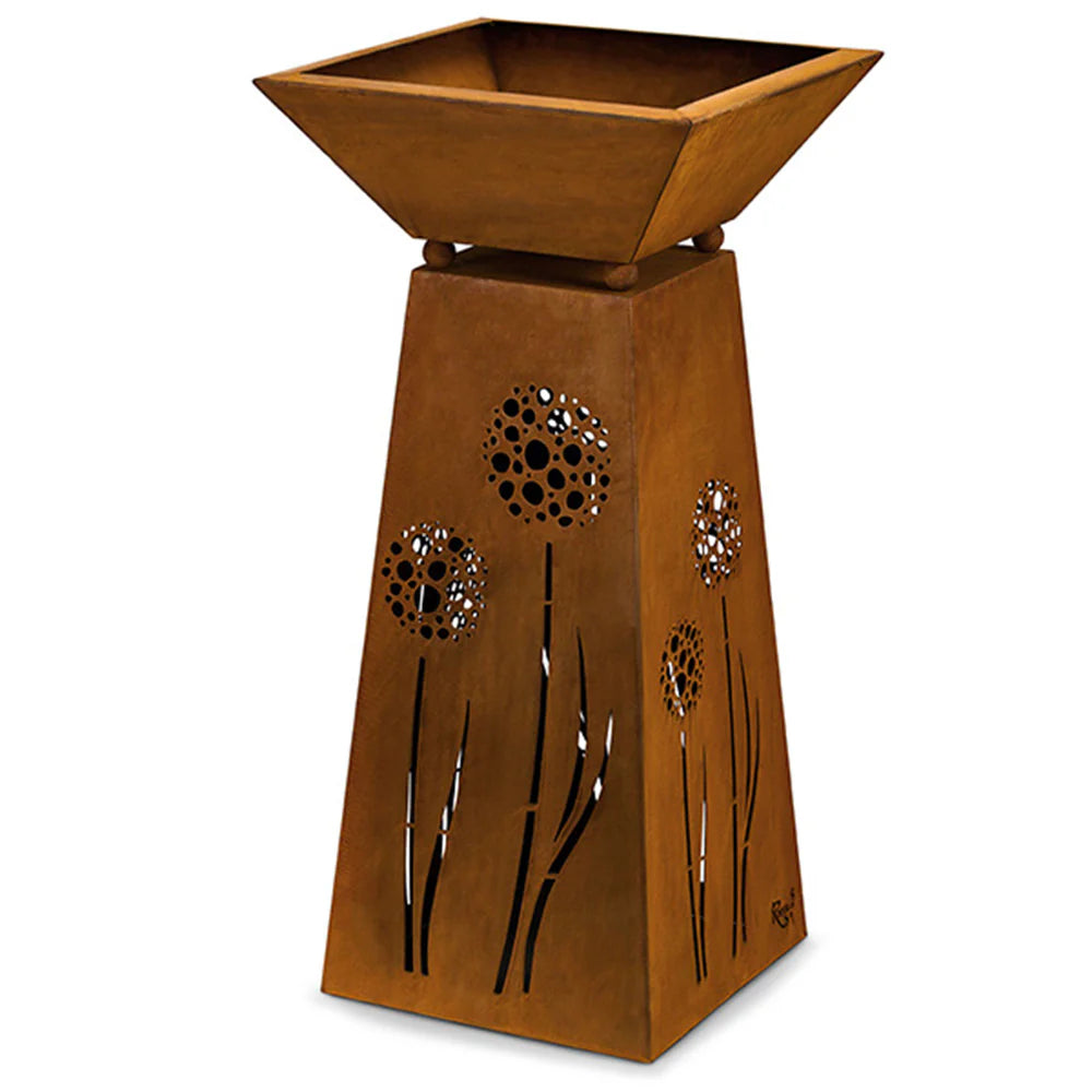Dekosäule mit Schale - Metall Deko Säule mit Pusteblumenmotiv 35 x 35 cm