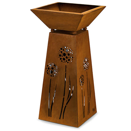 Dekosäule mit Schale - Metall Deko Säule mit Pusteblumenmotiv 35 x 35 cm